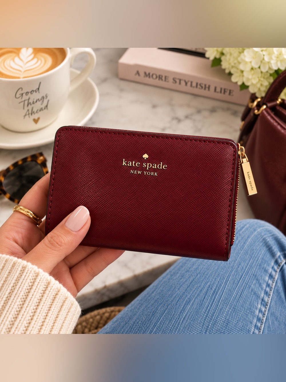 Kate Spade New York Cherrywood Saffiano Leather Small Bifold Wallet